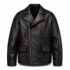 Men's Matte Black Oversized Biker Leather Jacket, Plain Polish Cut