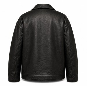 Men's Matte Black Oversized Biker Leather Jacket, Plain Polish Cut