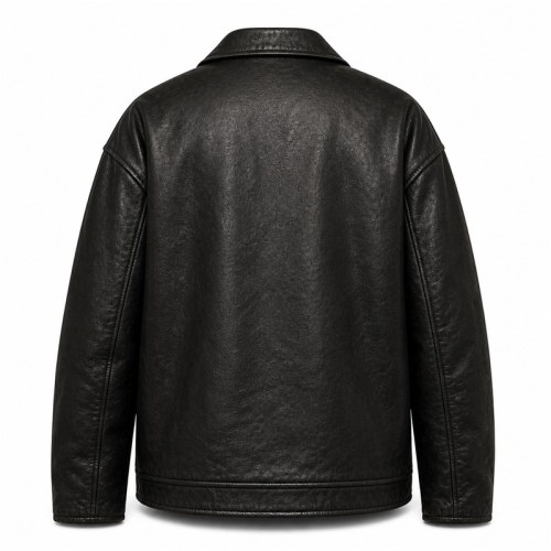 Men's Matte Black Oversized Biker Leather Jacket, Plain Polish Cut