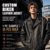 Men's Matte Black Oversized Biker Leather Jacket, Plain Polish Cut