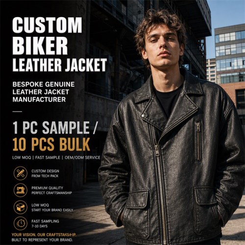 Men's Matte Black Oversized Biker Leather Jacket, Plain Polish Cut