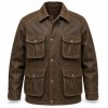 Men's Hunter Brown Leather Jacket with Multi Pocket Detail, Polish Cut
