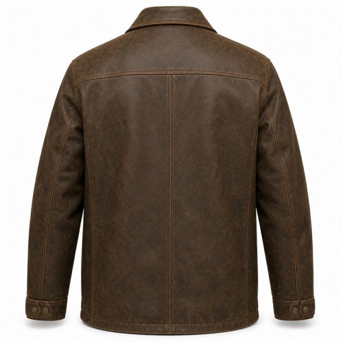 Men's Hunter Brown Leather Jacket with Multi Pocket Detail, Polish Cut