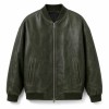 Men's Forest Green Mid Length Leather Bomber Jacket, Polish Cut
