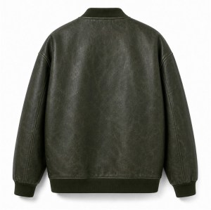Men's Forest Green Mid Length Leather Bomber Jacket, Polish Cut