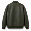 Men's Forest Green Mid Length Leather Bomber Jacket, Polish Cut