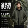 Men's Forest Green Mid Length Leather Bomber Jacket, Polish Cut