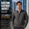 Men's Anthracite Grey Business Cowhide Leather Jacket, Polish Cut