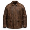 Men's Earth Brown Distressed Leather Jacket, Workwear Polish Cut