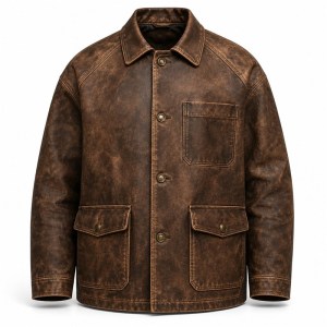 Men's Earth Brown Distressed Leather Jacket, Workwear Polish Cut
