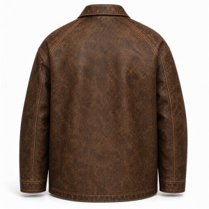 Men's Earth Brown Distressed Leather Jacket, Workwear Polish Cut