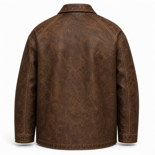 Men's Earth Brown Distressed Leather Jacket, Workwear Polish Cut
