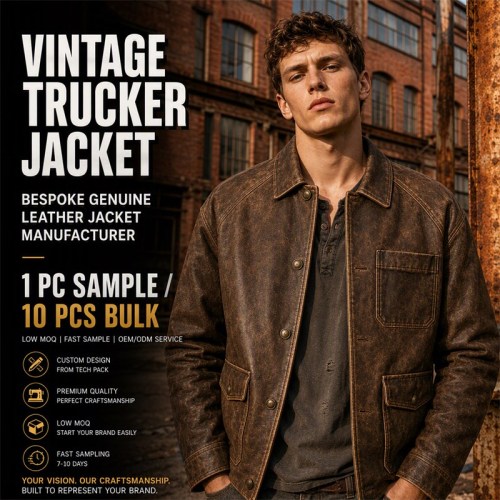 Men's Earth Brown Distressed Leather Jacket, Workwear Polish Cut