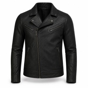 Men's Matte Black Biker Leather Jacket, Plain Czech Biker Cut