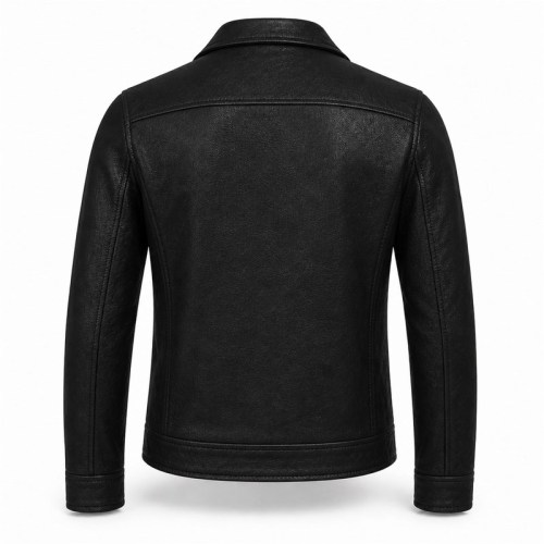 Men's Matte Black Biker Leather Jacket, Plain Czech Biker Cut
