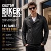 Men's Matte Black Biker Leather Jacket, Plain Czech Biker Cut