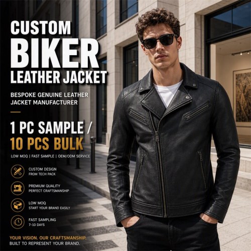 Men's Matte Black Biker Leather Jacket, Plain Czech Biker Cut