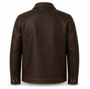 Men's Coffee Oil Wax Leather Jacket, Utility Plain Czech Cut