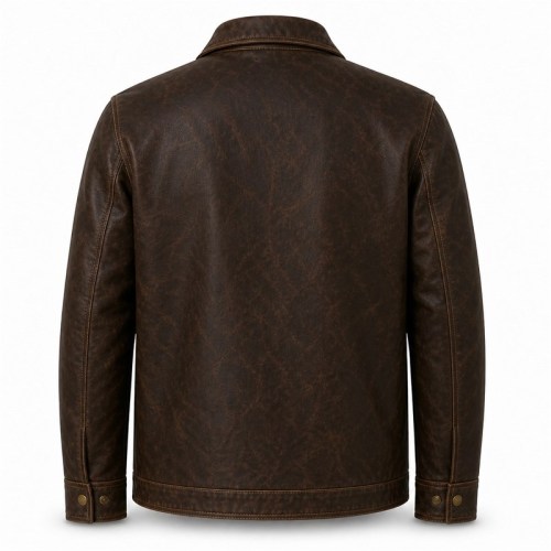 Men's Coffee Oil Wax Leather Jacket, Utility Plain Czech Cut