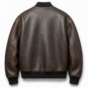 Men's Tea Core Brown Leather Bomber Jacket, Plain Czech Bomber Cut
