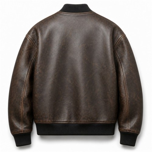 Men's Tea Core Brown Leather Bomber Jacket, Plain Czech Bomber Cut