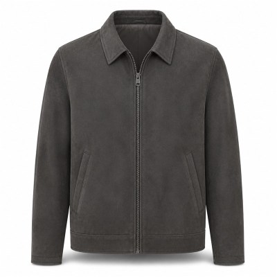 Men's Charcoal Grey Commuter Leather Jacket, Plain Czech Cut