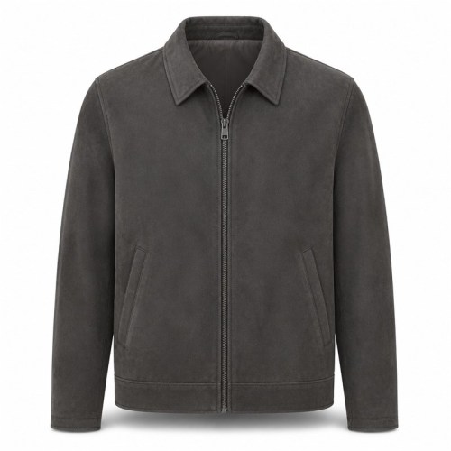 Men's Charcoal Grey Commuter Leather Jacket, Plain Czech Cut