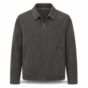 Men's Charcoal Grey Commuter Leather Jacket, Plain Czech Cut