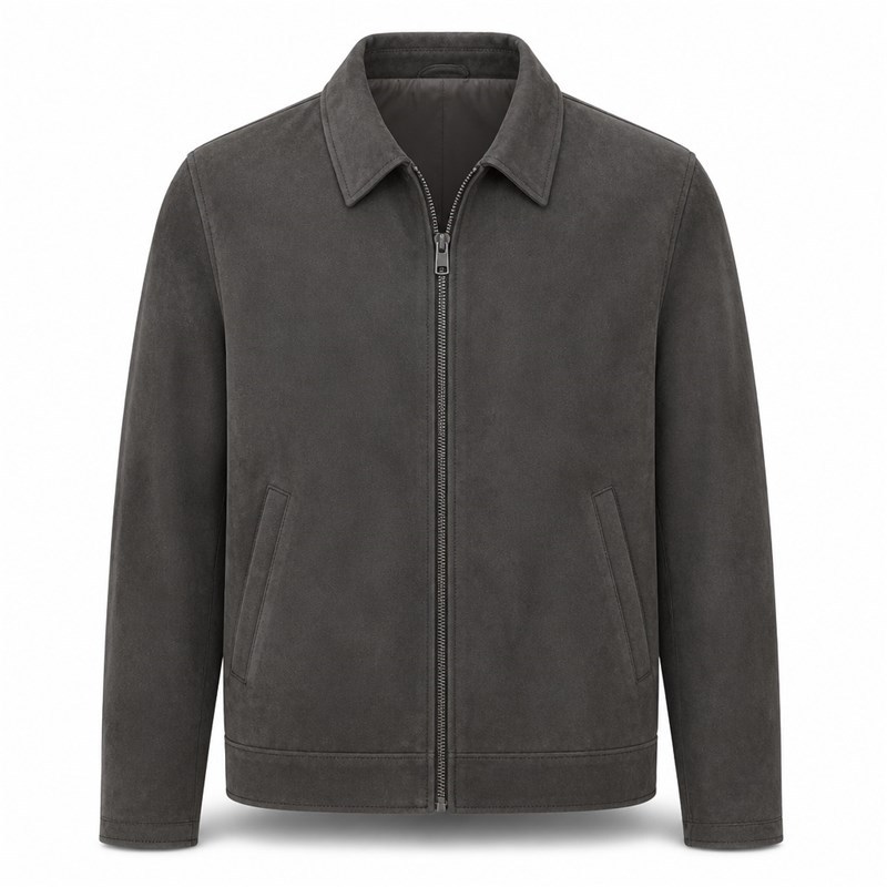 Men's Charcoal Grey Commuter Leather Jacket, Plain Czech Cut