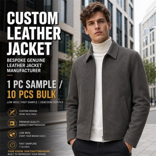 Men's Charcoal Grey Commuter Leather Jacket, Plain Czech Cut