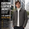 Men's Charcoal Grey Commuter Leather Jacket, Plain Czech Cut