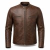 Men's Walnut Brown Cafe Racer Leather Jacket, Plain Czech Cut