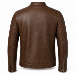 Men's Walnut Brown Cafe Racer Leather Jacket, Plain Czech Cut