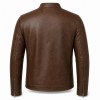 Men's Walnut Brown Cafe Racer Leather Jacket, Plain Czech Cut