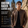 Men's Walnut Brown Cafe Racer Leather Jacket, Plain Czech Cut