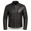 Men's Charcoal Black Urban Racer Leather Jacket, Plain Slovak Cut