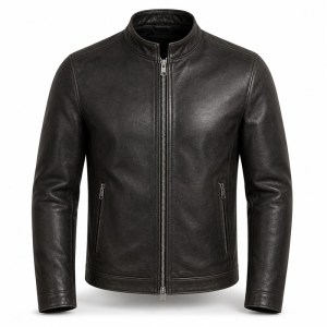 Men's Charcoal Black Urban Racer Leather Jacket, Plain Slovak Cut