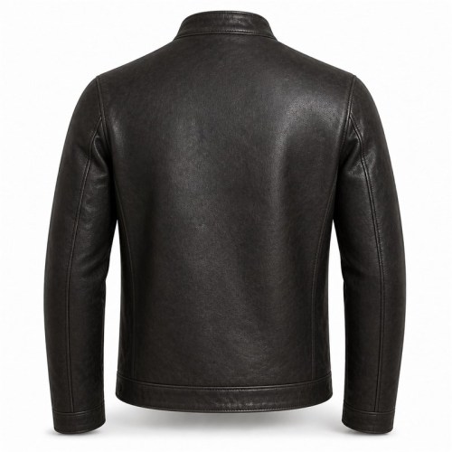 Men's Charcoal Black Urban Racer Leather Jacket, Plain Slovak Cut