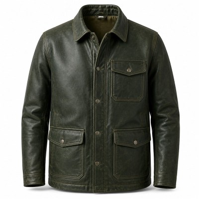 Men's Deep Forest Green Mountain Trek Leather Jacket, Slovak Cut