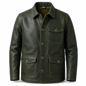 Men's Deep Forest Green Mountain Trek Leather Jacket, Slovak Cut