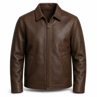 Men's Deep Walnut Brown Vintage Casual Leather Jacket, Slovak Cut