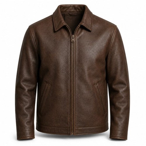 Men's Deep Walnut Brown Vintage Casual Leather Jacket, Slovak Cut