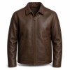 Men's Deep Walnut Brown Vintage Casual Leather Jacket, Slovak Cut