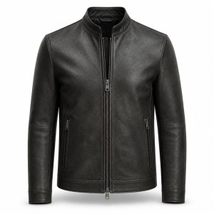 Men's Black Modern Alpine Commuter Leather Jacket, Plain Austrian Cut