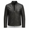 Men's Black Modern Alpine Commuter Leather Jacket, Plain Austrian Cut
