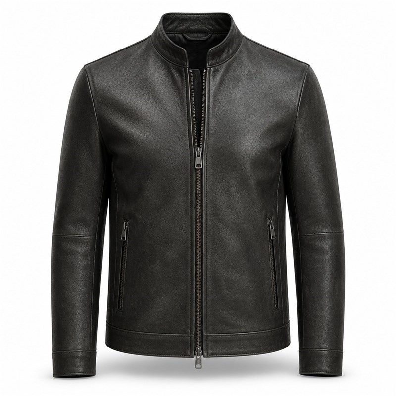 Men's Black Modern Alpine Commuter Leather Jacket, Plain Austrian Cut