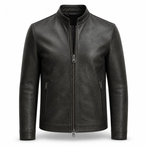 Men's Black Modern Alpine Commuter Leather Jacket, Plain Austrian Cut