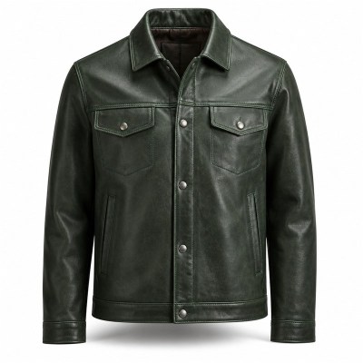 Men's Pine Green Oil Wax Leather Jacket, Alpine Resort Austrian Cut