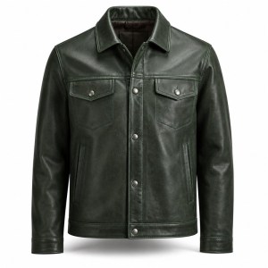Men's Pine Green Oil Wax Leather Jacket, Alpine Resort Austrian Cut