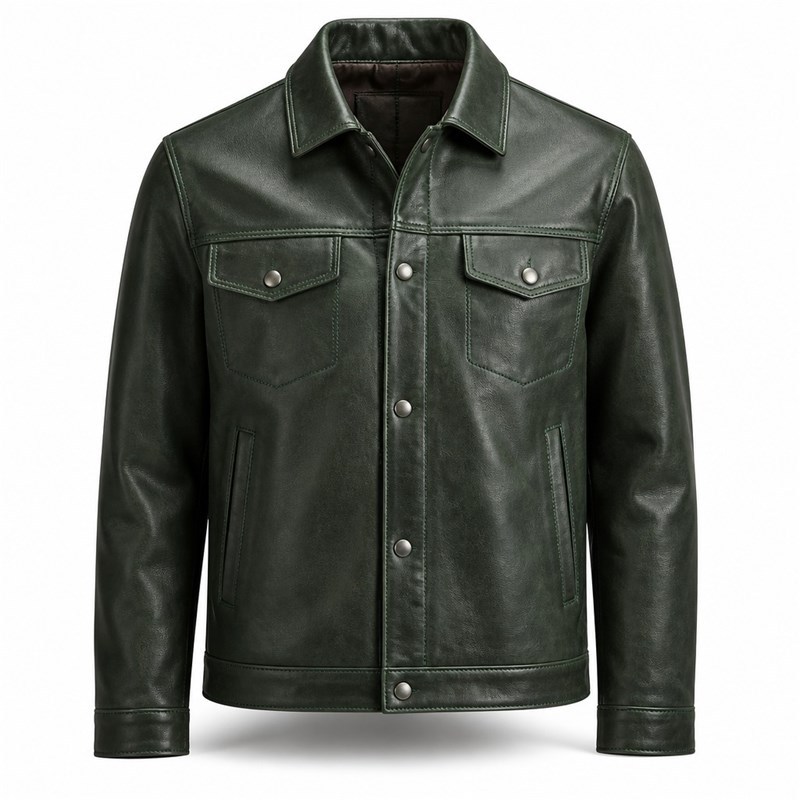 Men's Pine Green Oil Wax Leather Jacket, Alpine Resort Austrian Cut